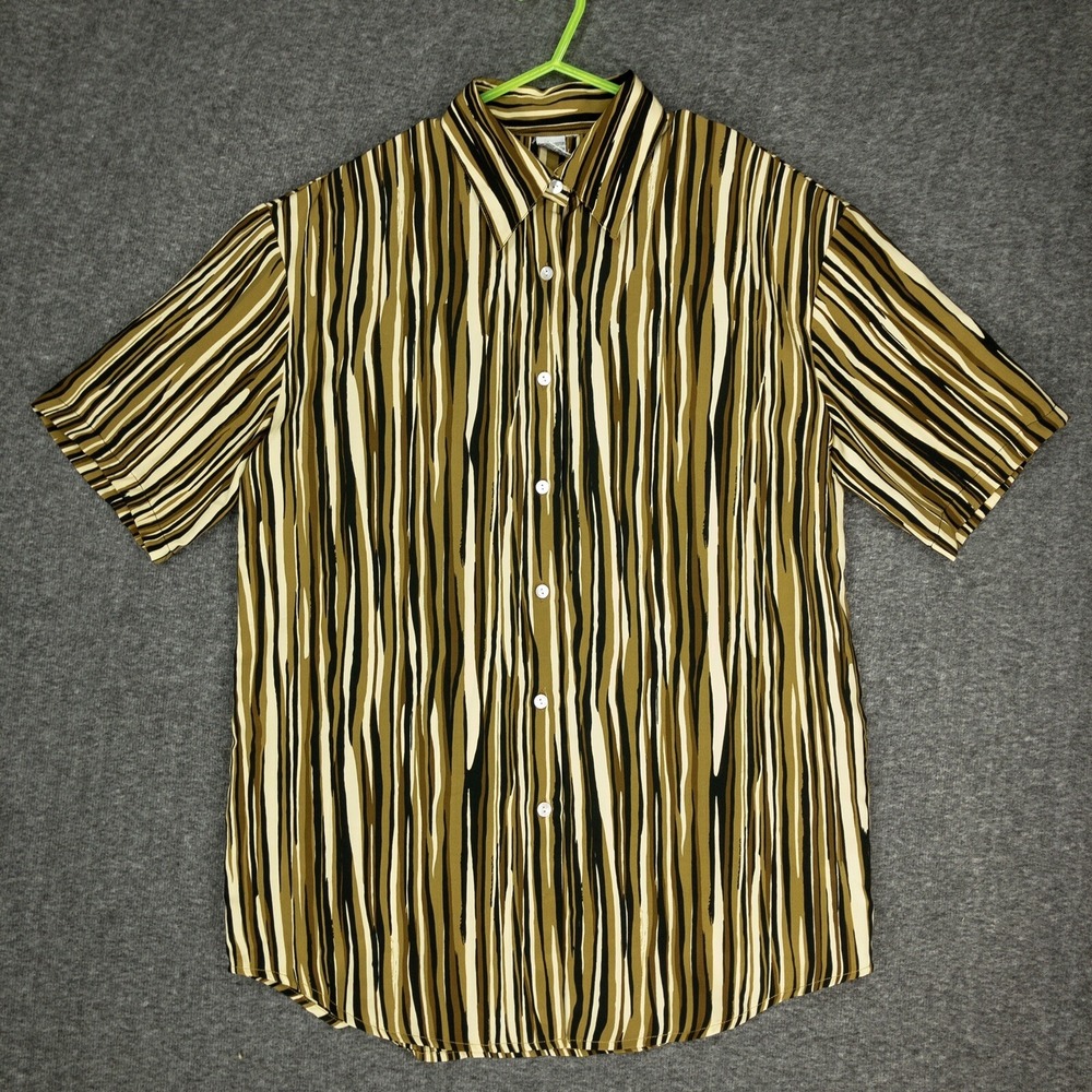 Vintage Single Stitch Short Sleeve Button Up Top Women's XL Indie Sleaze Striped